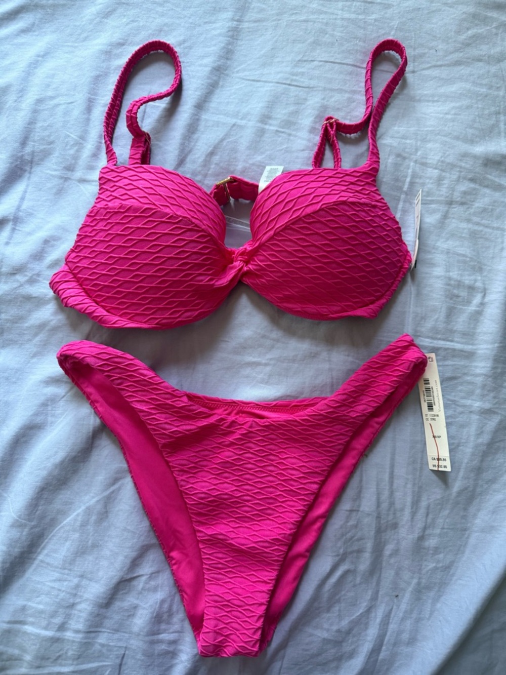 Victoria's Secret Neon Pink Textured Bikini Bottom 34B/xs